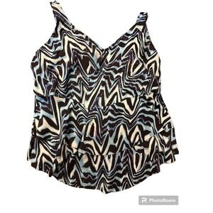Avenue Black and Blue Three Tier Tankini Top Size 24W